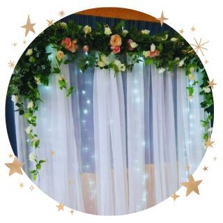 White Drapery with Flowers Backdrop